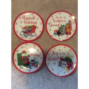 Temptations Christmas Holiday Dinnerware Plates Set of 4 White Red One Size